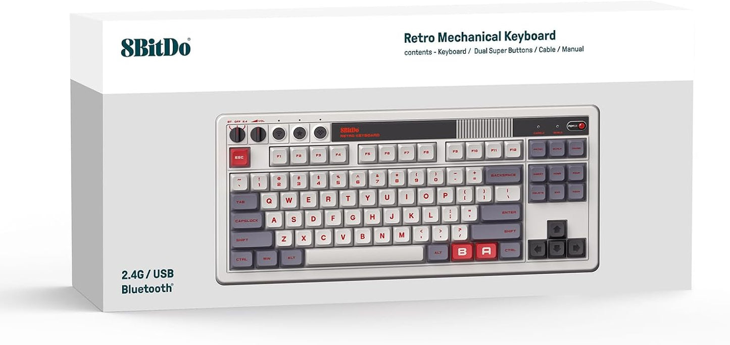 8BitDo Retro Mechanical Keyboard, Bluetooth/2.4G/USB-C Hot Swappable Gaming Keyboard with 87 Keys, Dual Super Buttons and Super Stick for Windows and Android - C64 Edition
