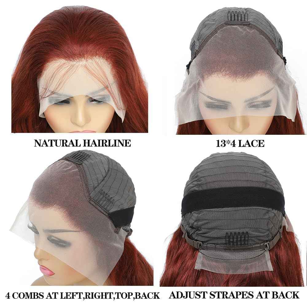 Geoyern Reddish Brown Lace Front Wig Human Hair Body Wave 13x4 HD Lace Front Wig Pre Plucked 200% Density for Black Women Copper Red Colored Body Wave Human Hair Wig (Frontal wig 33#, 24 Inch)