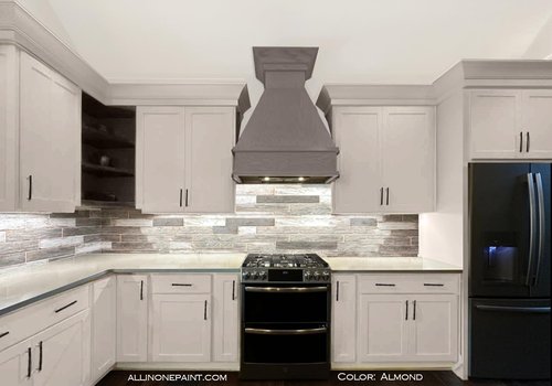 ALL-IN-ONE Paint, Durable cabinet and furniture paint. Built in primer and top coat, no sanding needed. Includes our 30 featured color card - Almond (off white with tan undertone), Quart