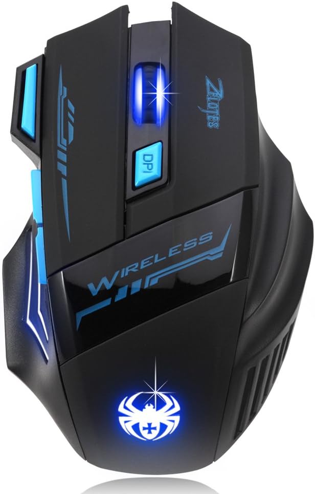 zelotes F14 Professional Blue LED 2400 DPI USB 2.4G Optical Wireless Gaming Mouse Mice for Laptop,Desktop,PC,MacBook (Black)