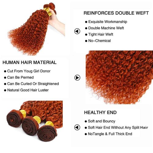 Color 350 Bundle Ginger Curly Wave Human Hair Bundles 8A Grade Color 350 Kinky Curly 3 Bundles 26 28 30 Inch Ginger Orange Bundle Hair Extensions 300G