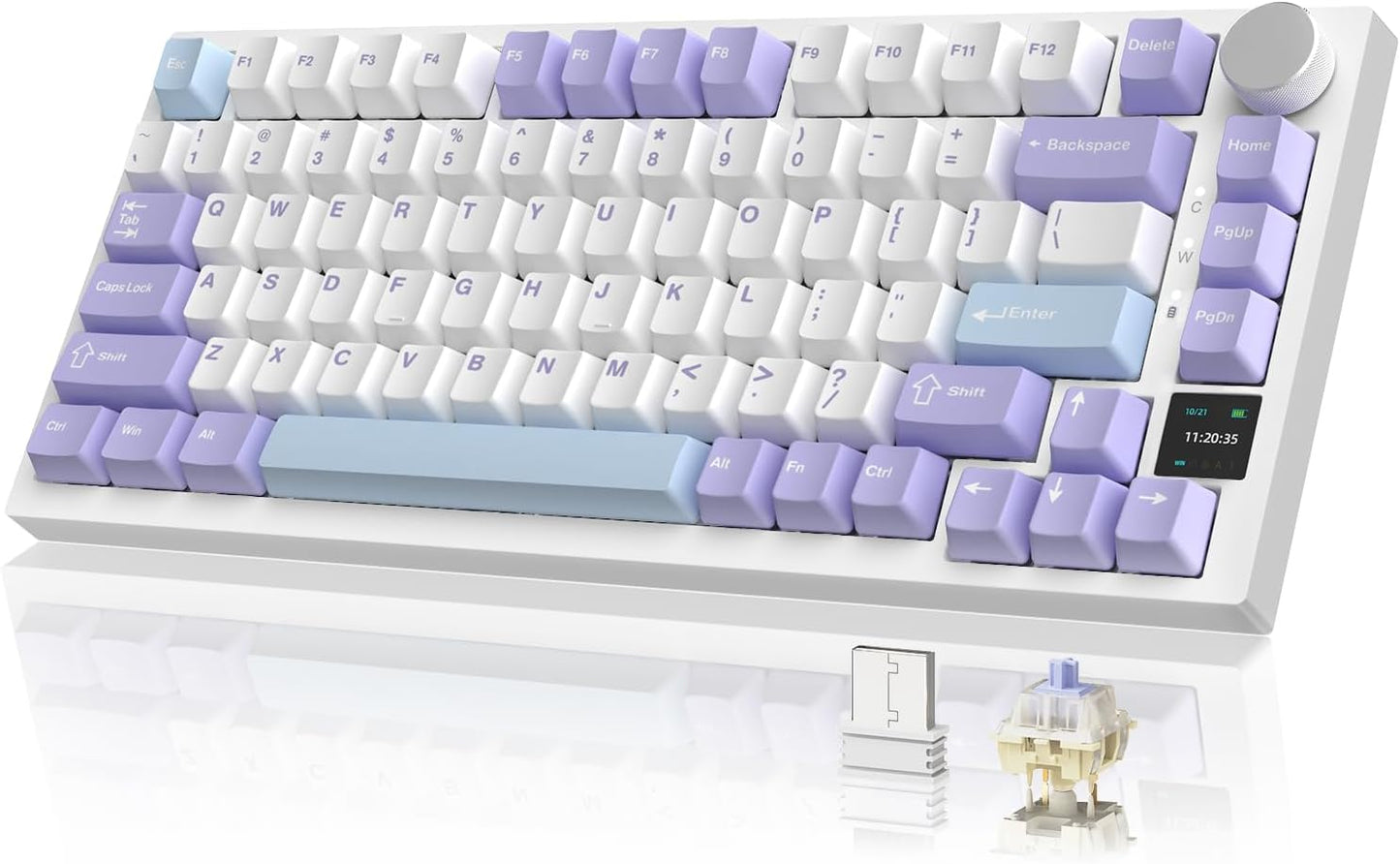 Attack Shark ajazz AK820 Mechanical Gaming Keyboard with Knob 75% Keyboard Hot Swappable Type-C Wired Gasket 5-Layer Noise Absorbing Foam White LED Backlit NKRO Linear Red Switch for PC/Win/Mac-Black