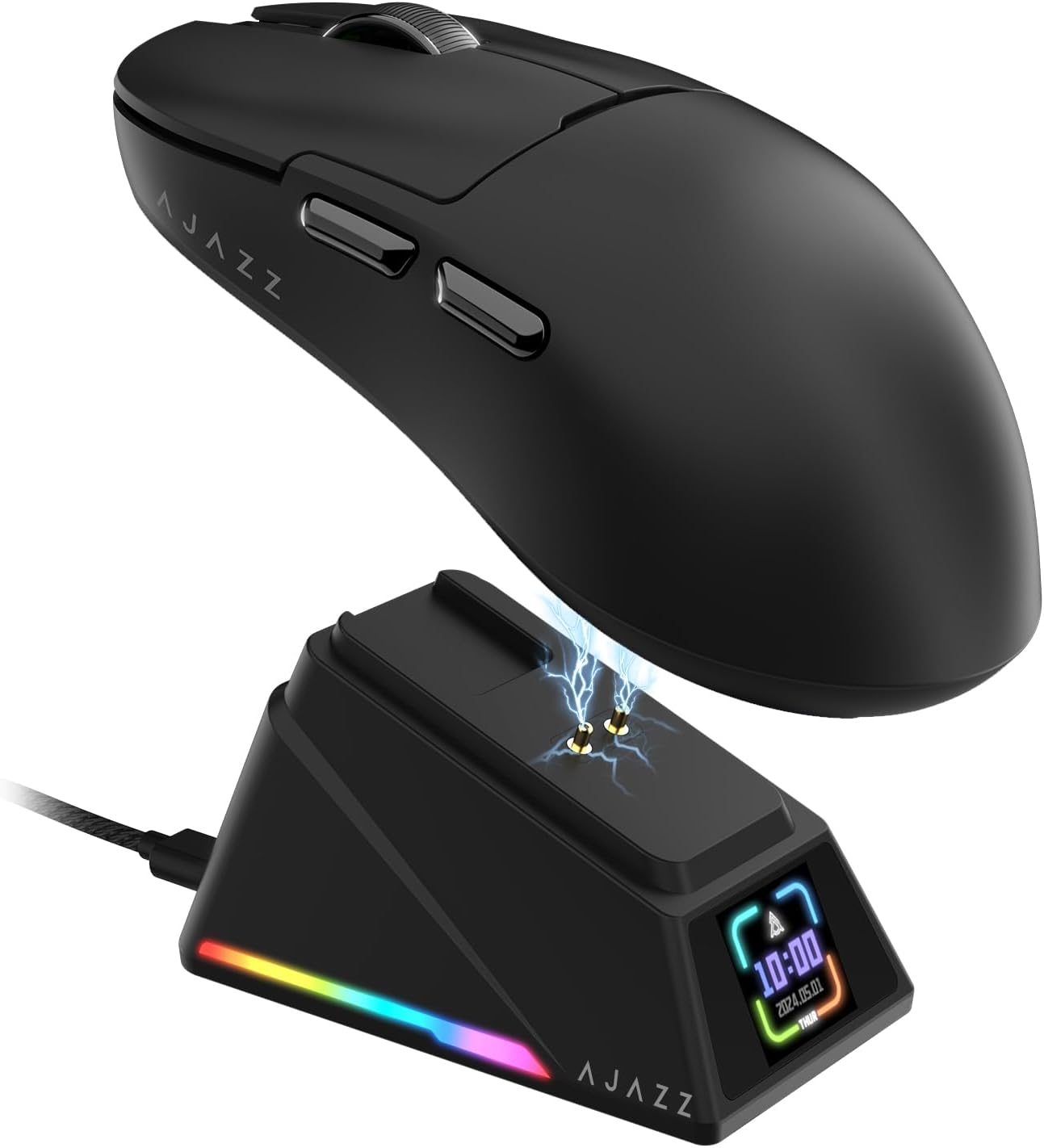 AJAZZ AJ159 APEX Wireless Gaming Mouse with Magnetic Charging Base, 56g Lightweight BT/2.4G/USB-C Wired Mouse, PAW3950APEX 42K DPI Optical Sensor, Programmable Buttons for PC/Mac/Win(Blue)