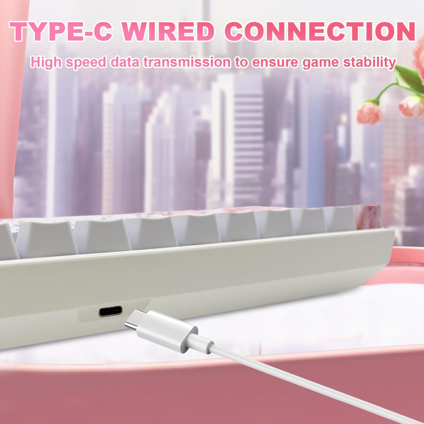 ZMX Cherry Blossom Pink Mechanical Keyboard,60% Compact Hot Swappable USB-C Wired RGB Gaming Keyboard 61 Keys Mini Cute Keyboards with Dye-Sublimation PBT Keycap for PC/Mac (Brown Switch)