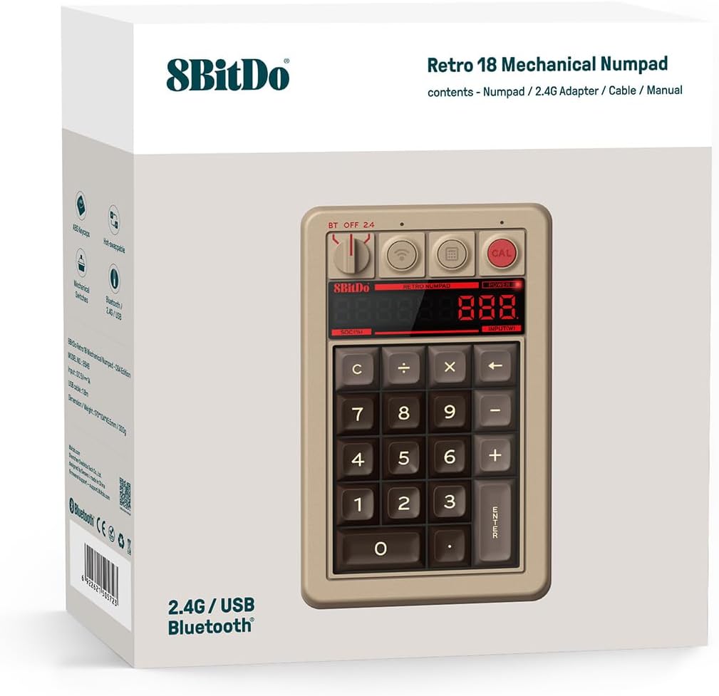 AKNES 8BitDo Retro 108 Mechanical Keyboard, Hot Swappable Gaming Keyboard with 108 Keys&Integrated Numpad, Dual Super Buttons, Bluetooth/2.4G/USB-C Keyboard for Windows & Android - N Edition
