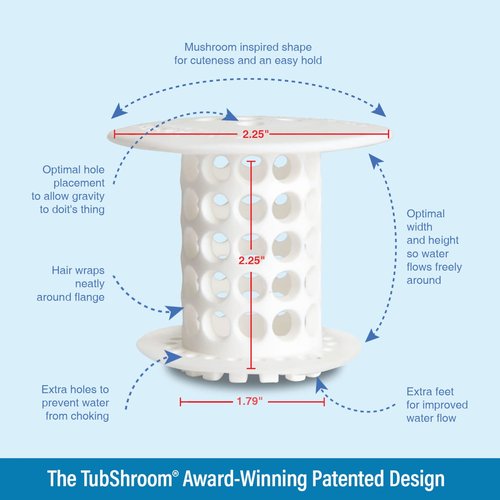 TubShroom The Revolutionary Tub Drain Protector Hair Catcher/Strainer/Snare, White, 2.25 x 2.25 Inch