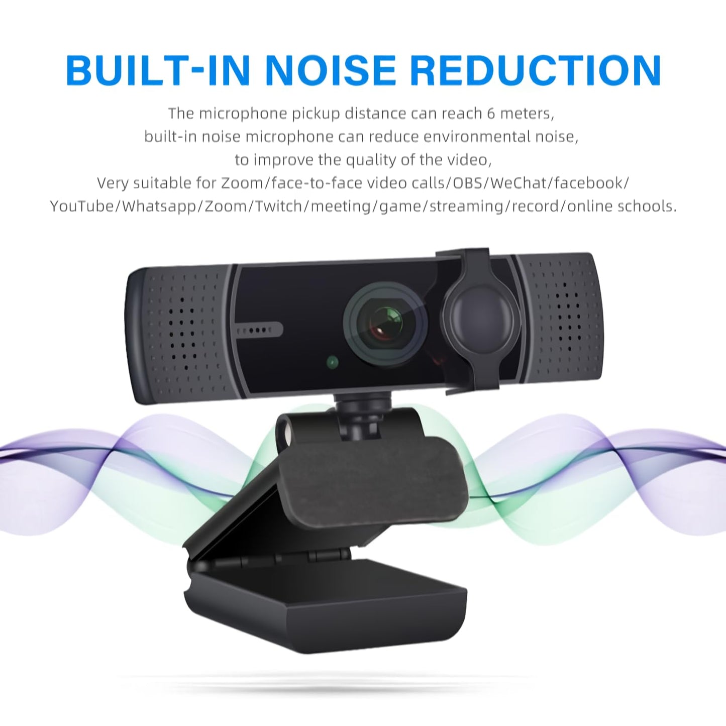 2K Webcam, Ultra 2K HD Computer Camera with 2K/30fps, 2 Noise-Reduction Mics, TOF Autofocus Streaming Webcam with Privacy Cover, for Computer/Zoom/Skype/YouTube/Laptop