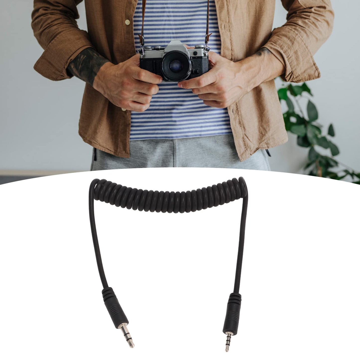 2.5mm Flash Sync Cable, 3.5mm Male to Male Coiled Cord, Spring Design, Stable Without Delay, for V LUX, Series, for GF, GH, G, L, LC, FZ All Series