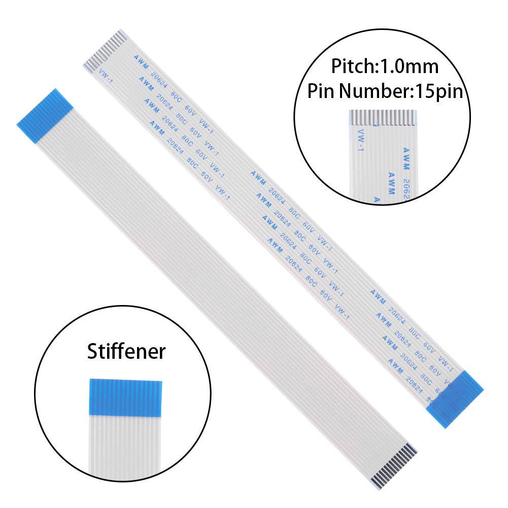 Aokin for Raspberry Pi Camera Cable, Ribbon Flex Extension Cable Set (7 Pcs), 5.90/11.81/19.68/39.37/78.74in White Cable for Pi A/B/B+, 2, 3 3B+, 4; 6.30/11.81in Golden Cable for Pi Zero/Zero w