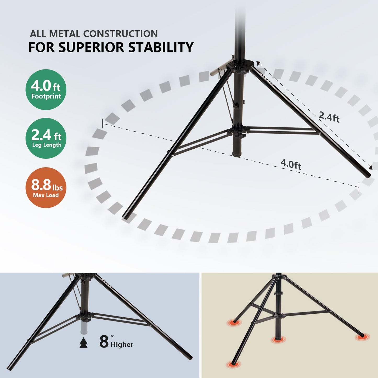 【16' Heavy Duty】 RAUBAY Extreme Tall Video Camera Sports Tripod Stand Air-Cushioned Telescoping Aluminium Alloy Light Stand with 1/4"& 3/8" Screw Adapter, Professional Sky High Tripod - TT480 Black…