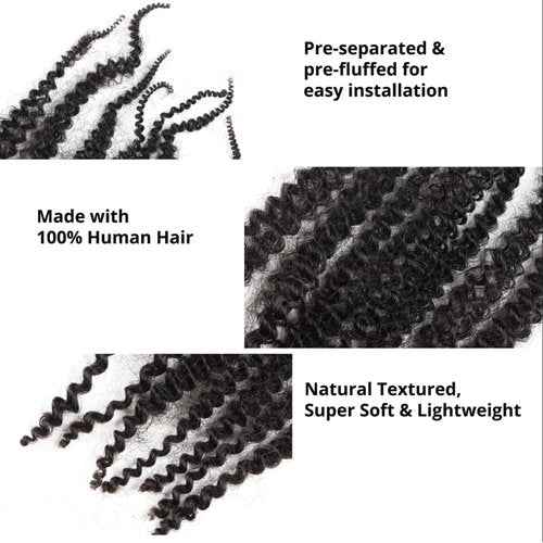 Afro Kinky Curly Braiding Hair for Dreadlocks, Loc Repair, Twists, Dreadlock Human Hair Bulk Pre-Separated Spring Afro Twist Human Hair Extensions 18Inch 100g