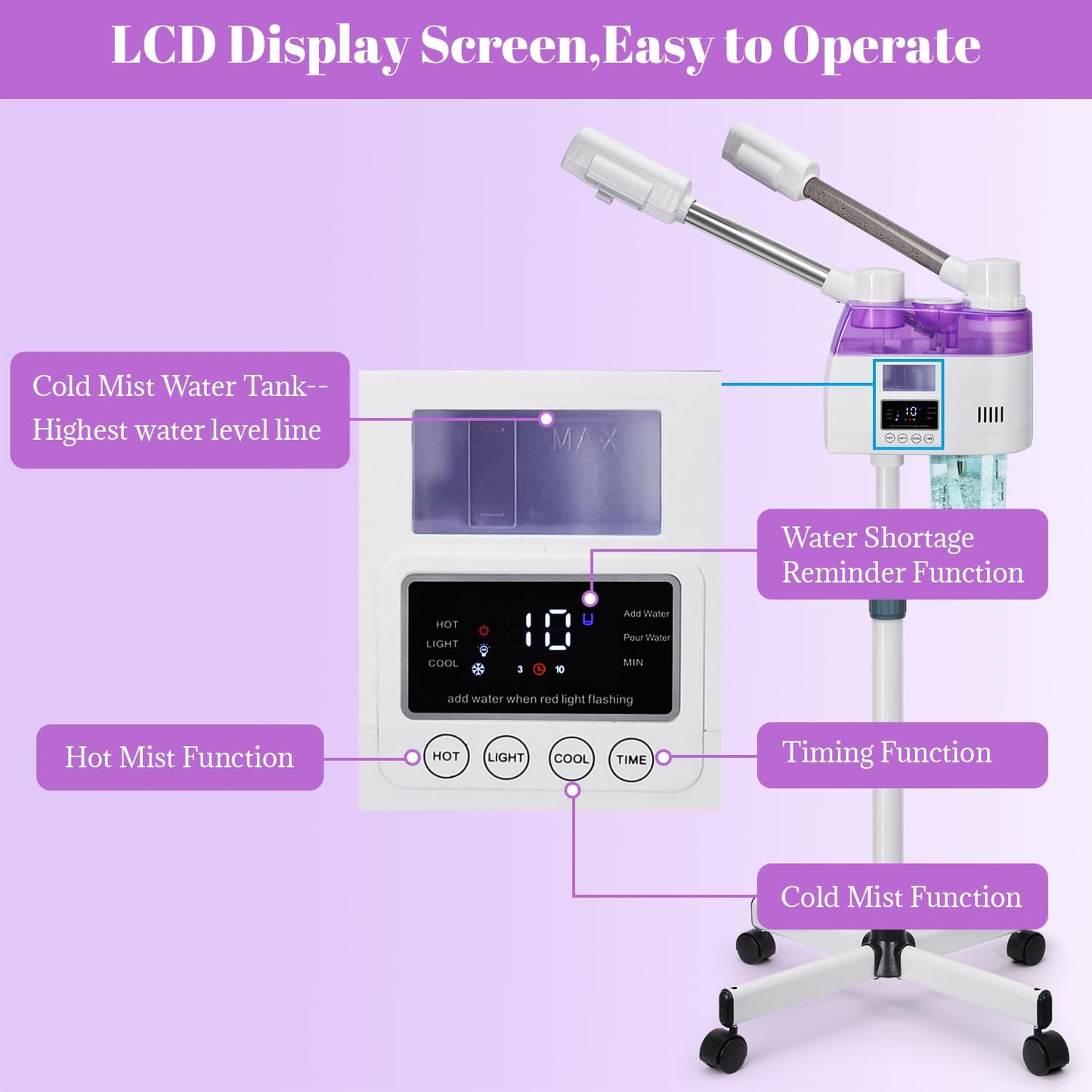 Professional 2 in 1 Facial Steamer, Esthetician Steamer with Hot & Cold Mist, Face Steamer for Facial Deep Cleaning, Facial Steamer for Home Beauty Salon Spa