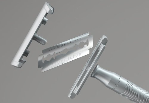 MÜHLE R 89 Shaving Set 5 Pieces - Safety Razor with Closed Comb Chrome-Plated Metal Blade, Cream, Cloth - Silver