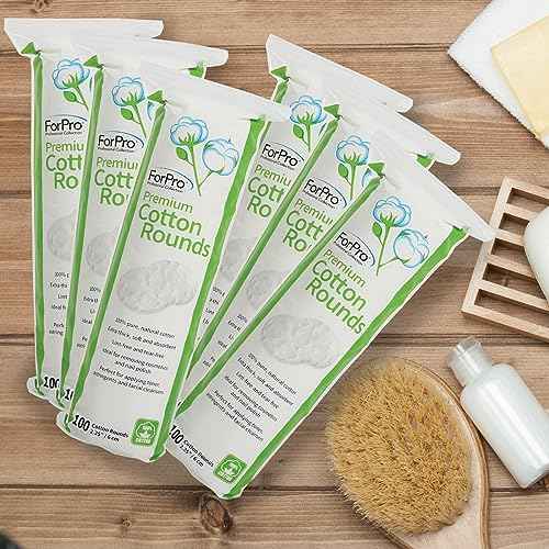 ForPro Professional Collection Premium Cotton Rounds, 100% Cotton, Non-Tearing, Lint-Free, for Cosmetic, Nail, and Personal Use, 2.25", Pack of 6, Counts 600