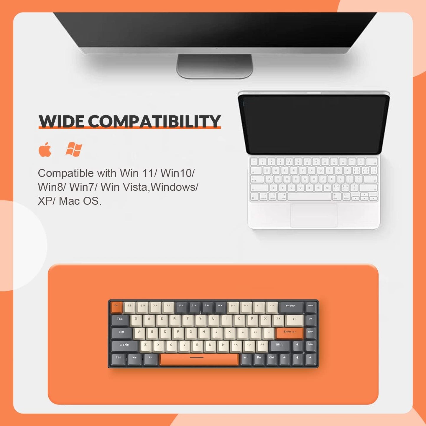 ZIYOU LANG RK-T8 Wired 65% Mechanical Gaming Keyboard with RGB LED Backlit Anti-ghosting TKL Mini 68 Key Custom Coiled C to A Cable Linear Red Switch for PS4 PS5 Xbox PC Mac Gamer(Gray/White/Orange)