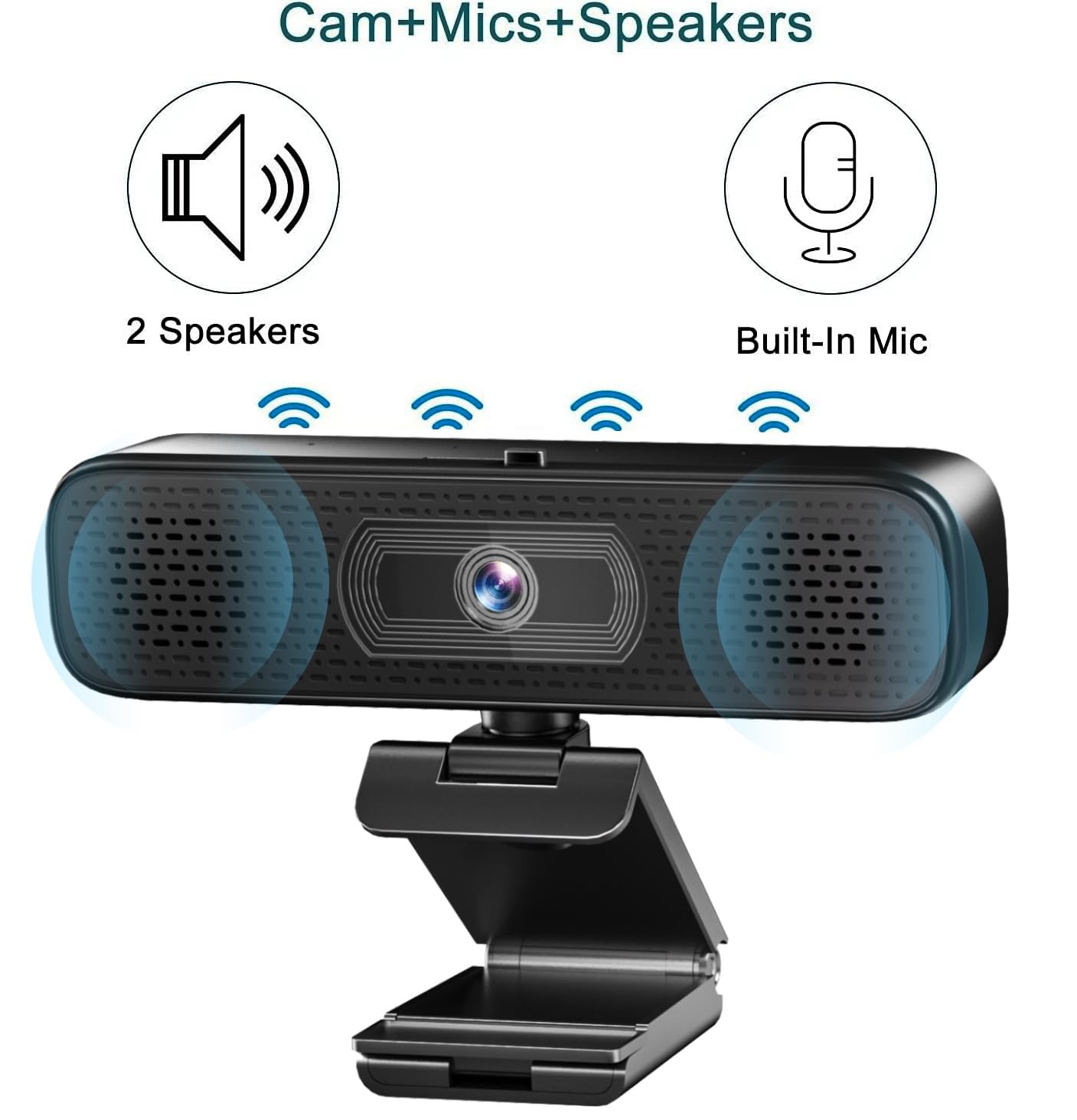 2K HD Webcam with 2 Speakers & Built-in Microphone for Computer Laptop,90 Degree View Angle Desktop USB Stream Camera with Privacy Cover for Conferencing Video Call/Network Teaching/YouTube/Skype