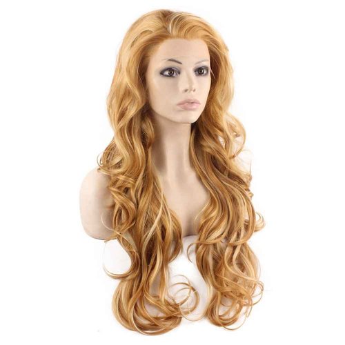 MX angel Long Wavy Celebrity Natural Hair Line Synthetic Lace Front Blond Wig