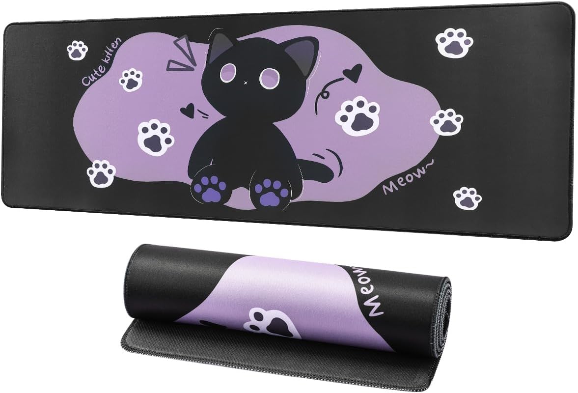 YUNZII Keynovo Gaming Mouse Pad, Large Mouse Pad, Non-Slip 4mm Laptop Gaming Desk Pad,Waterproof Desk Pad for Gaming, Office and Home (Sweet cat, 31.49'' x 11.8'')