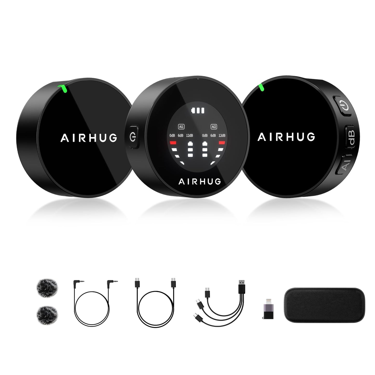 AIRHUG Wireless Lavalier Microphone, AI Noise Cancelling- Cordless Recording Mic with 2 Lavalier Transmitters and 1 Receiver for Camera/iPhone/ipaid, Vlog, Filmmaking, Streaming