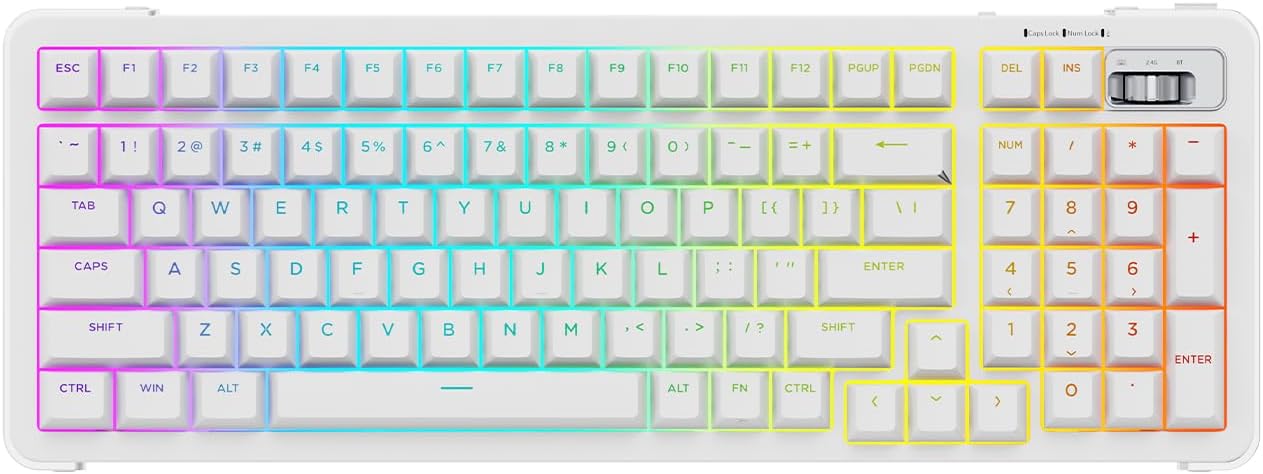 98% Wireless Mechanical Keyboard, BT/2.4G/USB-C Tri-Mode Hot Swappable with PBT Keycaps, Linear Switches, Gasket Structure, RGB Backlit Gaming Keyboard for Win/Mac/iOS/Android (White)