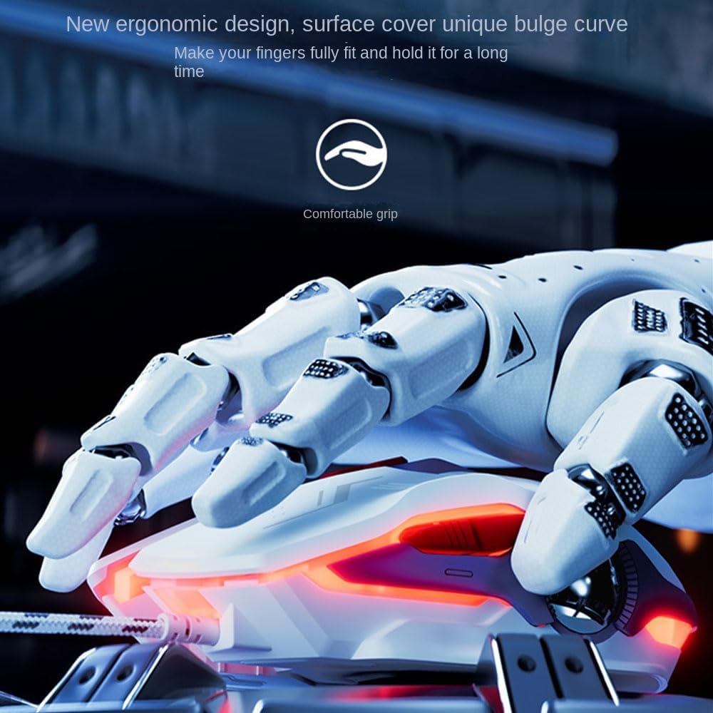 Aimery Wired Gaming Mouse Computer mice Mechanical Breathing Colorful Light with Sound 7 Keys USB Braided Rope 4 Speed DPI Ergonomics PC Laptop Mecha White