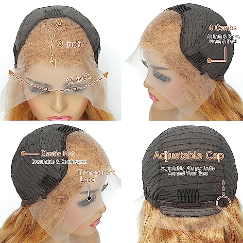Honey Blonde Lace Front Wig Human Hair 27# Colored Human Hair Lace Front Wigs 13x4 Body Wave Glueless Lace Front Wigs Human Hair 200 Density 22 Inch
