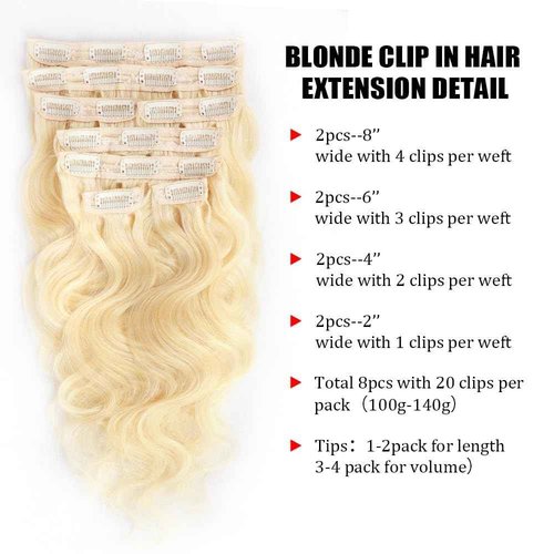 Clip in Hair Extensions Real Human Hair 28 Inch Blonde Body Wave Clip in Hair Extensions 100% Brazilian Remy Human Hair Extension for Women 8pcs 110g Per Set with 20 Clips Double Weft