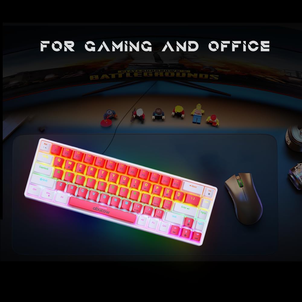 abucow 60% Wired Mechanical Keyboard – 68-Key Compact Layout, Full Anti-Ghosting, Brown Switch Swappable Red White Keycaps, for Windows/Mac