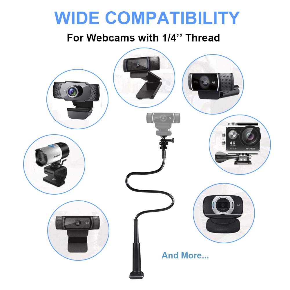 30 Inch Webcam Stand Camera Mount, Upgraded Thick Base Flexible Gooseneck Camera Stand Desk Webcam Mount Clamp for Logitech Webcams C930e C930 C920 C922x C922 Brio 4K C925e C615, Gopro Hero 8 7 6 5 4