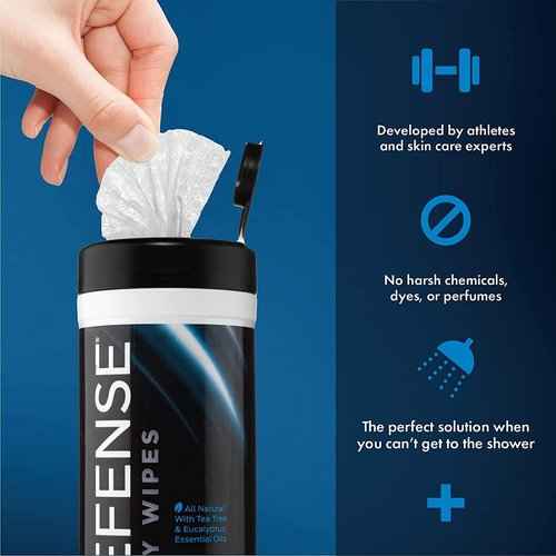 Defense Soap 2 Pack Body Wipes 40 Count, 2 Pack Body Wash 12 oz, 5 Pack Defense Bar Soap with natural Tea Tree and Eucalyptus Oil.