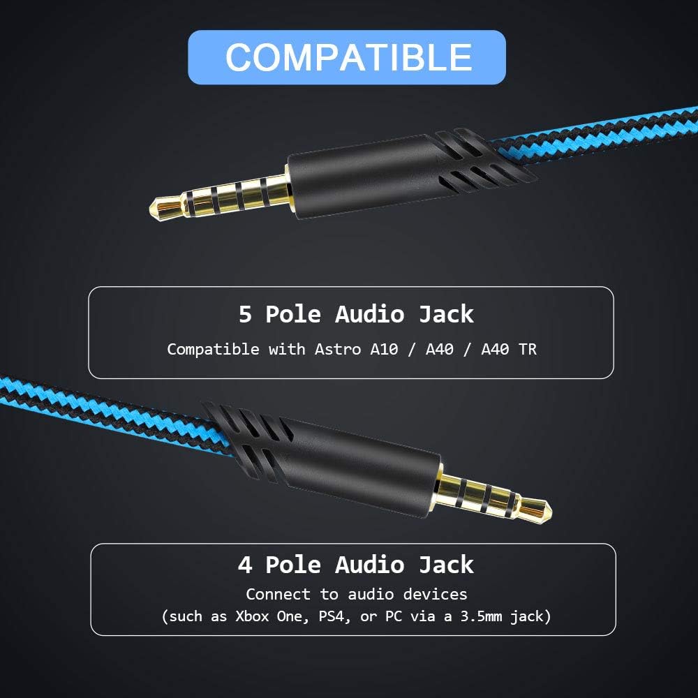 2.0M Replacement Audio Cable Compatible with Astro A40 A40TR Gaming Headset, Inline Mute Wire and No Volume Control Cord (Nylone Cord)