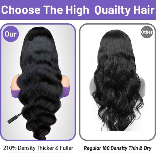 Ghios 13x6 Lace Front Wigs Human Hair Body Wave 26 Inch HD Lace Frontal Wigs Human Hair Body Wave Human Hair Wig for Women 210% Density Pre Plucked with Baby Hair Natural Black
