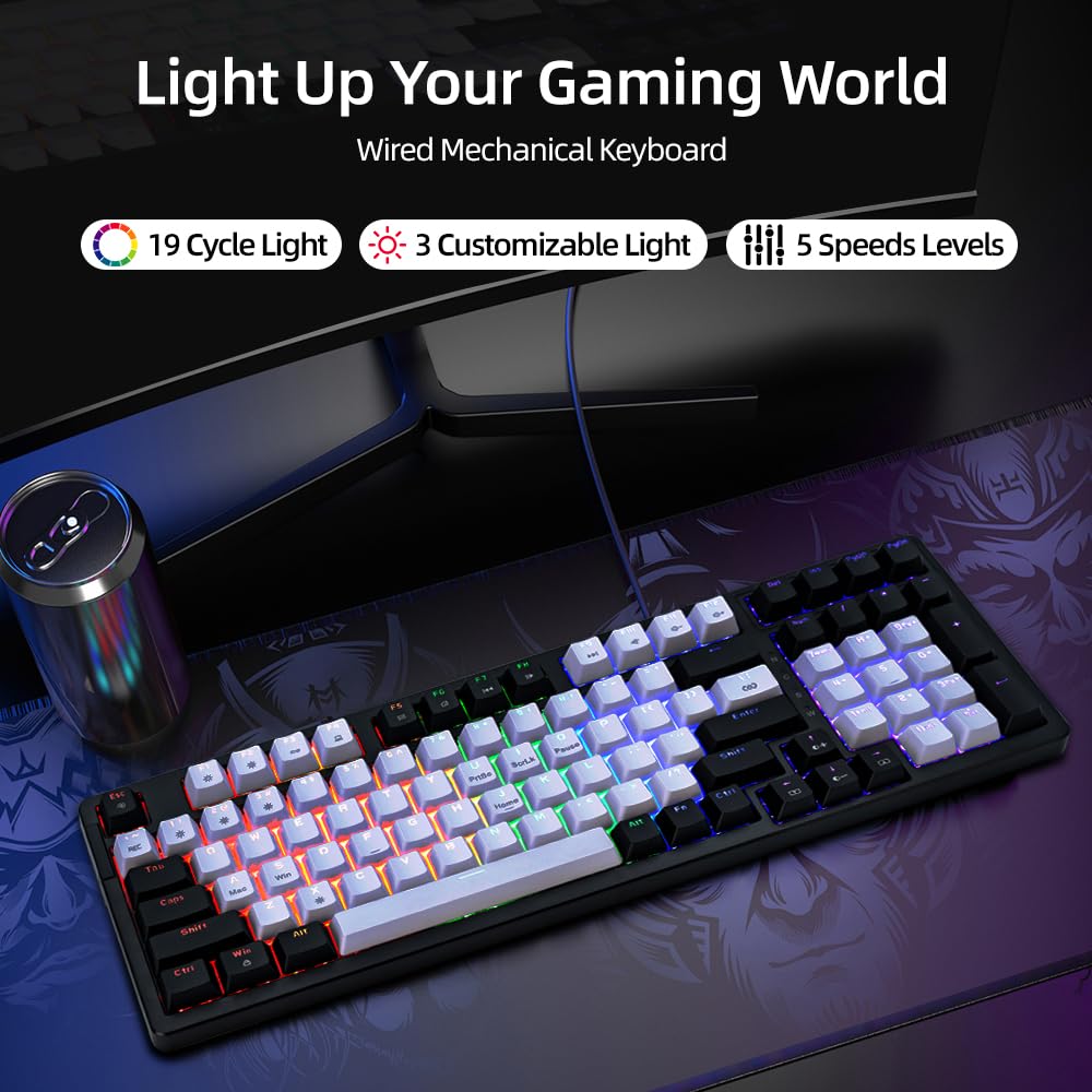 ANGELOYANG Mechanical Gaming Keyboard, Full Key Percent Compact Wired RGB Backlit Light Up, Red Switches Hot Swappable USB C Creamy Sounding Silent Black Mechanical Keyboard for PC MAC