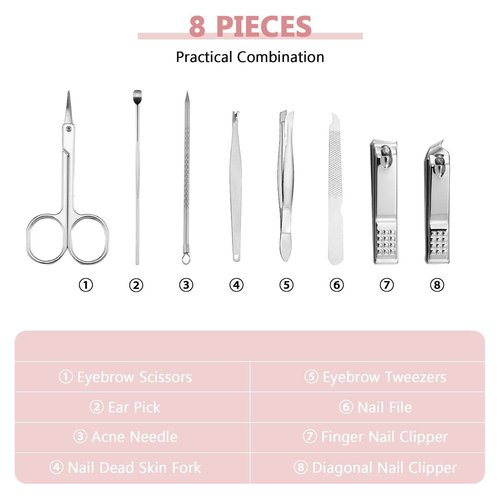 Lasnten 24 Set Christmas Manicure Set Bulk Nail Clippers Grooming Nail Kit Stainless Steel Professional Pedicure Kit Pedicure Tools with Travel Case Gifts for Xmas Men Women(8 in 1,Shiny Pink)
