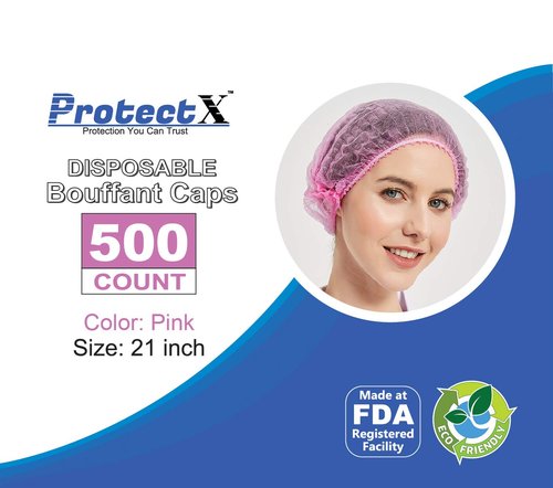 ProtectX 500-Pack Pink Disposable Hair Nets, Elastic Head Cover, Bouffant Caps, Sanitation Head Cover for Food Service, Spa Men & Women - 21 inch
