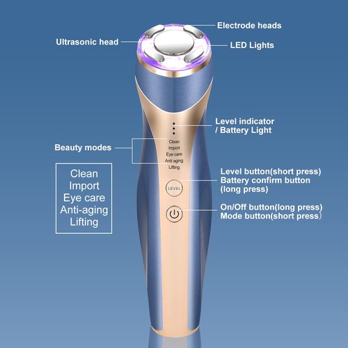MiSMON High Frequency Facial Machine, 5 in 1 Mutifunctional Facial Massager Skin Tightening Light Theraphy Machine for Face