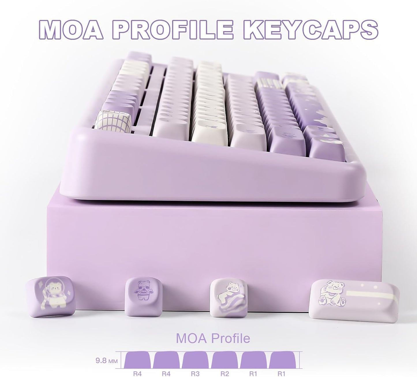 YUNZII 132 Keys MOA Keycaps, Dye-Sublimation PBT Custom Keycap Set for MOA Profile, Cute Bear Customized Pattern Keycaps for MX Switches Mechanical Gaming Keyboard (Butter)