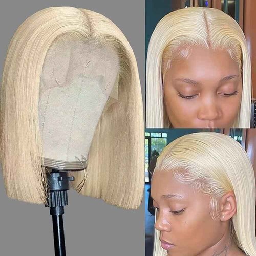 13X4 HD Transparent 613 Blonde Bob Wig Human Hair Lace Front Wigs Pre Plucked With Baby Hair 100% Unprocessed Glueless Wig Human Hair Blonde 613 Blunt Cut Short Bob Lace Frontal Wigs For Black Women