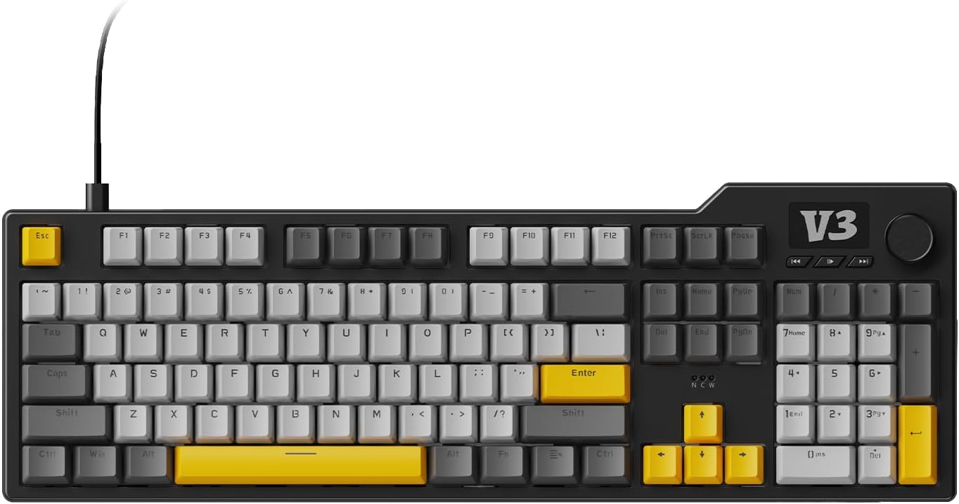 AJAZZ AK35I V3 104-Key Full Size Wired Gasket Mount Gaming Keyboard with Multimedia Buttons & Knob Control | Five Layer Pad | OEM Profile PBT Keycaps | White Backlit Custom Keyboard