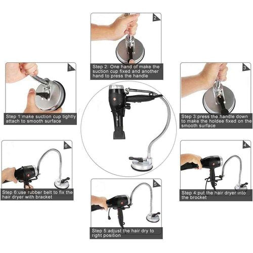 Hands Hair Dryer Holder,360 Degrees Rotation Hairdryer Stand, Stainless Hair Dryer Hands Holder with Suction Up for Glass Desktop Smooth
