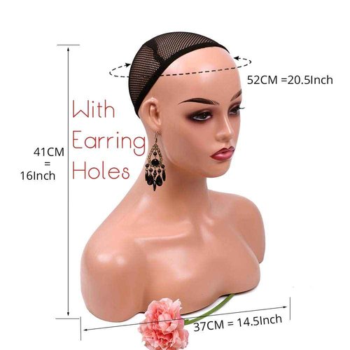 Realistic Female Mannequin Head with Shoulders for Display - Manikin Head with Shoulder for Wig/Jewelry/Makeup/Hat/Sunglass Display (Dark Brown)