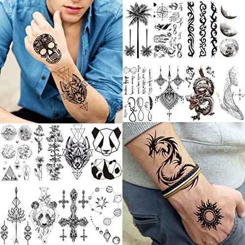 66 Sheets 3D Small Black Temporary Tattoos For Women Men Waterproof Fake Tattoo Stickers For Face Neck Arm Children Flower Birds Star Realistic Tatoo Kits For Boy Girls Adults