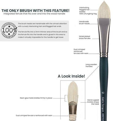 Creative Mark Imperial Professional Chungking Hog Bristle Brush - Assorted Styles Set of 10, Handmade Long Handle Oil Paint Brushes for Artists, Nickel