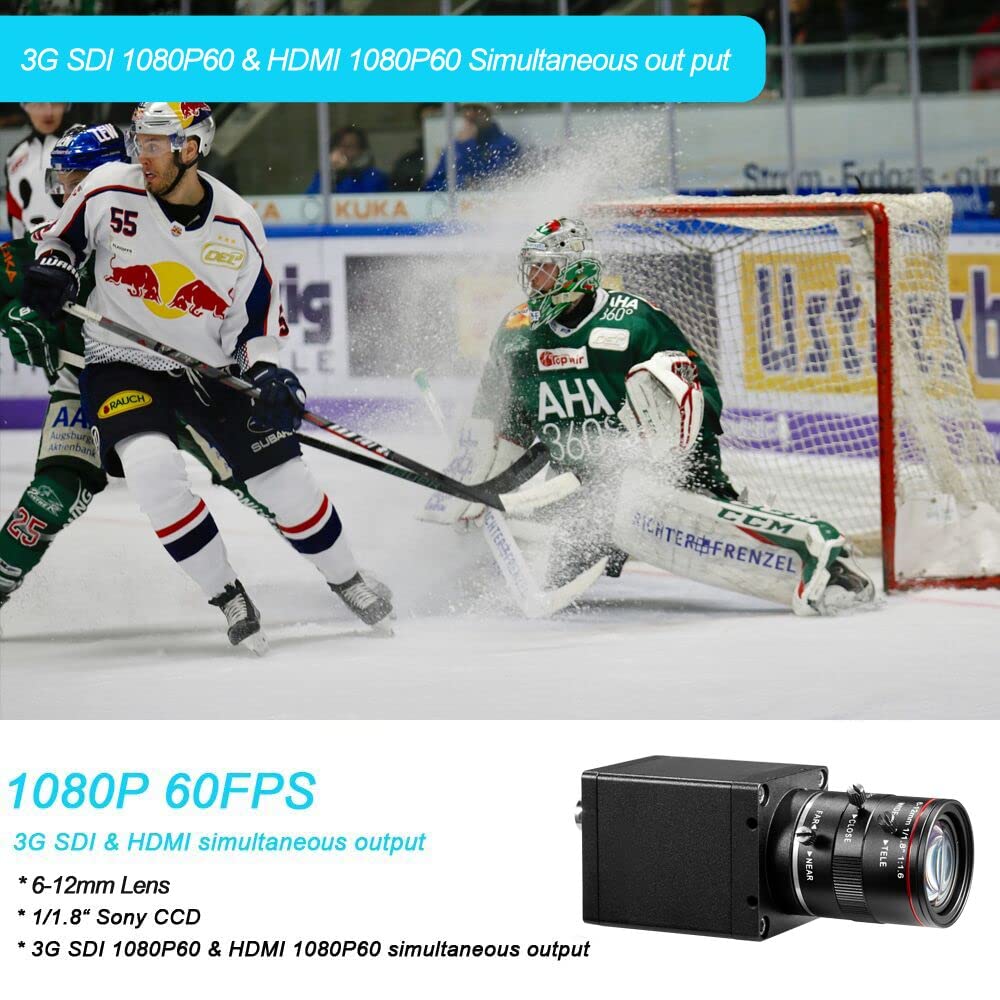 3G-SDI & HDMI Simultaneous Output 1080@60/50/30/25P,1080@60/50i HD Digital Camera,1/2" CMOS Sensor Manual Lens Live Broadcast Power Adapter SDI Cable Free Click Extra Saving Below (Lens 6-12mm)