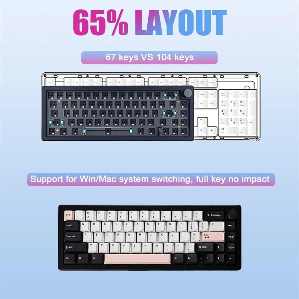 ZMX GMK67 Keyboard Barebones Kit,Hot-Swap PCB Bluetooth 5.0/2.4G/Type-C Tri-Mode 65% Mini Custom RGB Wireless Mechanical Keyboard with Knob Gasket Mount Programmable Gaming Keyboard DIY Kit (Black)