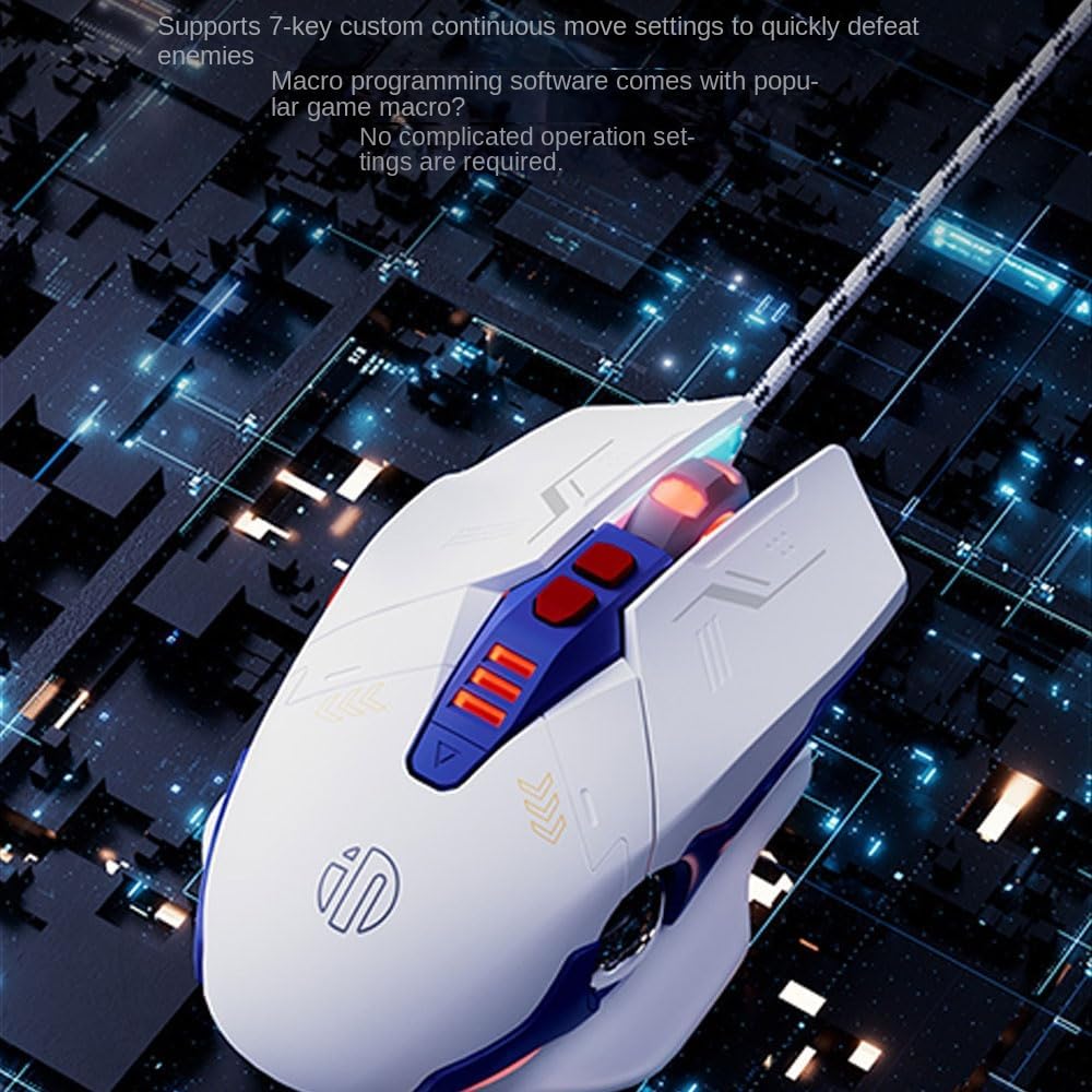 Aimery Wired Gaming Mouse Computer mice Mechanical Breathing Colorful Light with Sound 7 Keys USB Braided Rope 4 Speed DPI Ergonomics PC Laptop Mecha White