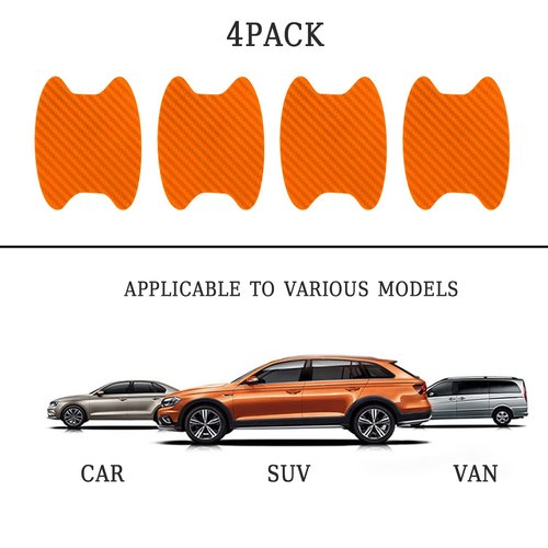 4PCS Car Door Handle Protector Sticker, Universal Carbon Fiber Anti-Scratches Auto Protective Film, Car Door Side Paint Cover Guard Stickers Fit for Most Car Handles (Orange/4PCS)