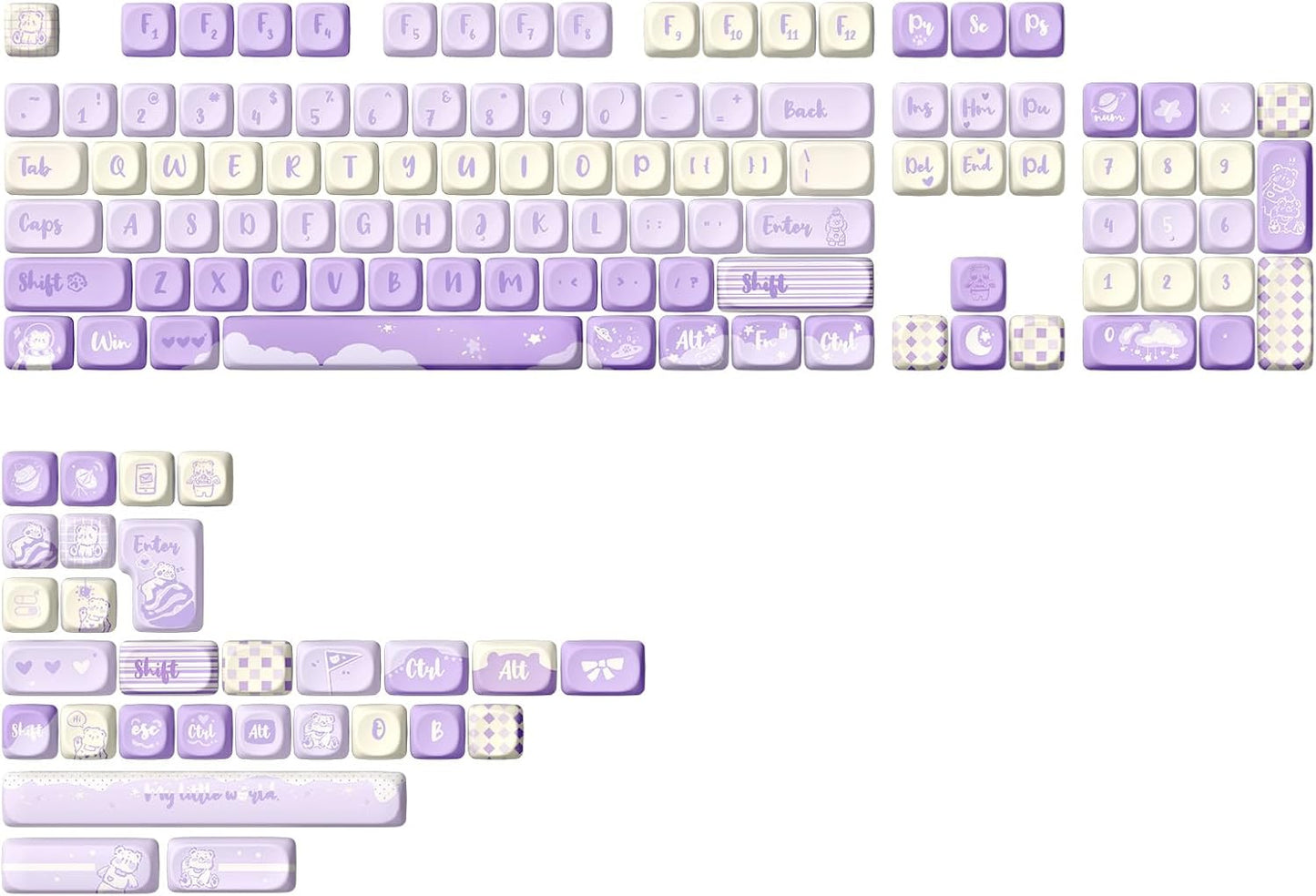 YUNZII AL66 Wireless Mechanical Keyboard(Milk Switch, Blue), 136 Keys MOA Keycaps(Purple)