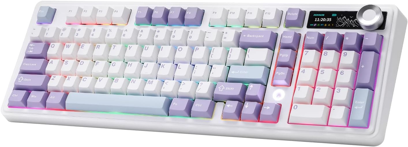AJAZZ AK980 Wireless Keyboard with Smart Display & Knob,98% Mechanical Keyboard Tri-Mode BT/2.4G/USB-C, Hot Swappable, PBT Keycaps, with RGB Light for Win & Mac(Black,Murad Switch)