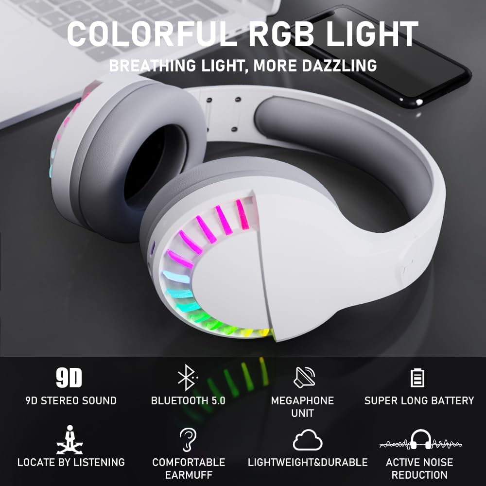 ZIYOU LANG L80 Wireless Gaming Headset Ultralight Over Ear with 2.4Ghz USB C&A Dongle/Bluetooth 5.3/3.5mm Wired Detachable Mic Stereo Sound 600mAh Battery for PC Mac PS4 PS5 Switch Win Gamer(White)